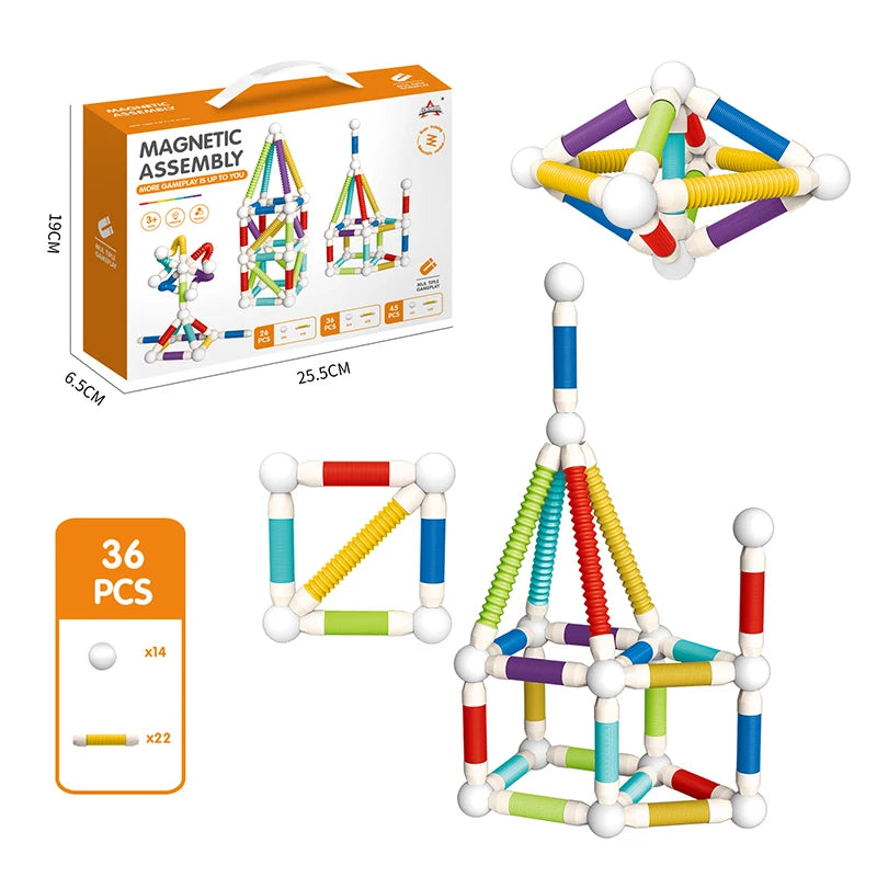 KNYYSECQ Children's Magnetic Stick Building Blocks Toys Boys Girls Puzzle Assembly Telescopic Tube Building Blocks Gifts