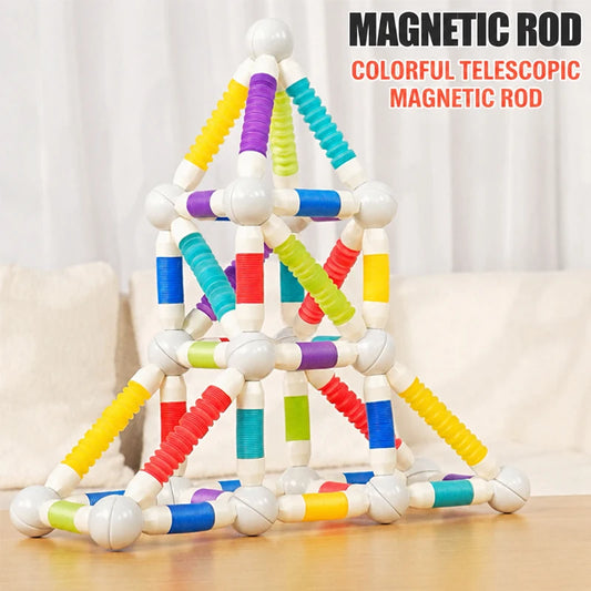 KNYYSECQ Children's Magnetic Stick Building Blocks Toys Boys Girls Puzzle Assembly Telescopic Tube Building Blocks Gifts