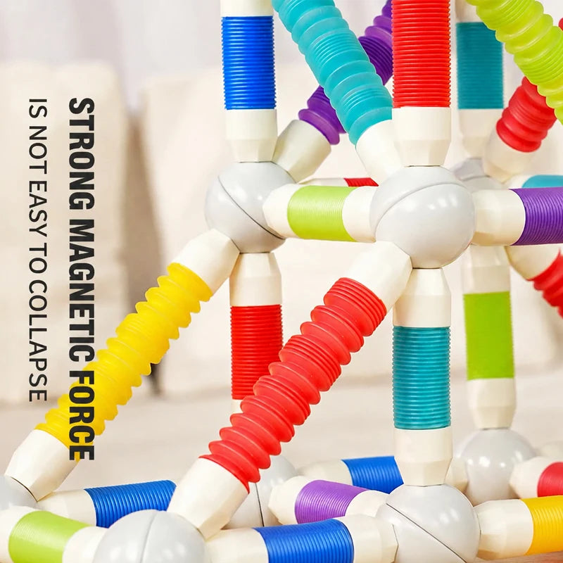 KNYYSECQ Children's Magnetic Stick Building Blocks Toys Boys Girls Puzzle Assembly Telescopic Tube Building Blocks Gifts